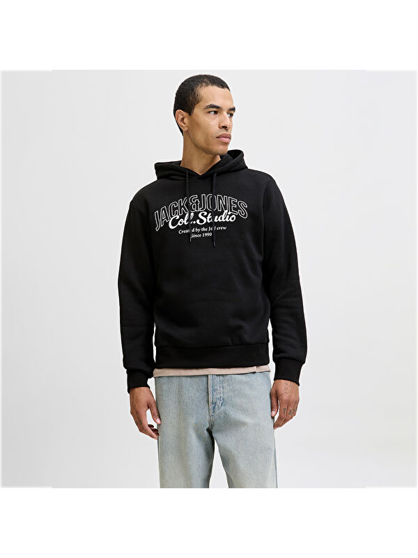 Jack & Jones Makoto Erkek Siyah Kapüşonlu Sweatshirt