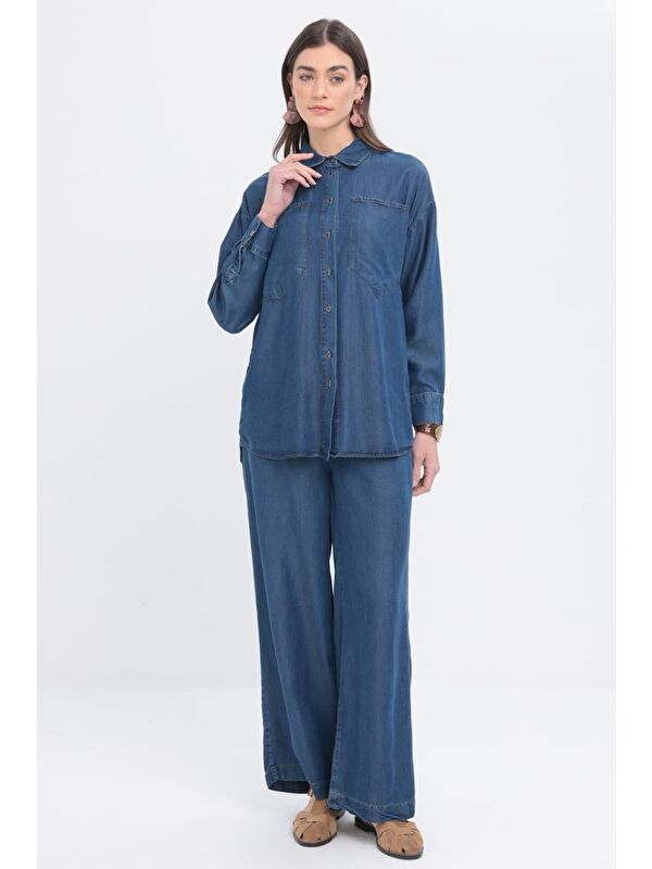 ALLDAY Koyu Mavi-Büyük Cepli Denim Pantolonlu Takım