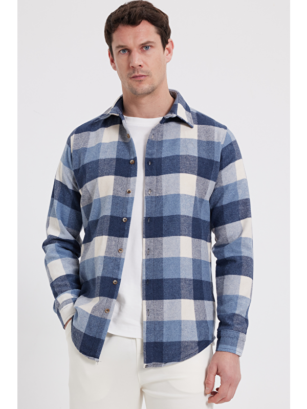 TUDORS Erkek Slim Fit Dar Kesim Kareli Kışlık Oduncu Gömlek