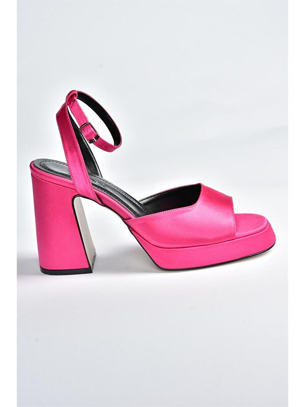 Fuşya Saten Kumaş Kalın Platform Topuklu Kadın Ayakkabı M570345604 - Görsel 6