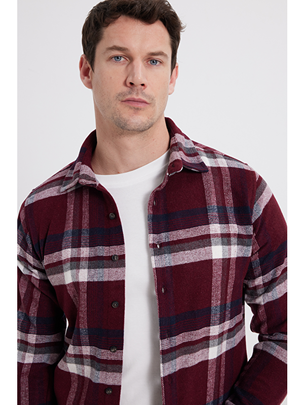 TUDORS Erkek Slim Fit Dar Kesim Kareli Kışlık Oduncu Gömlek