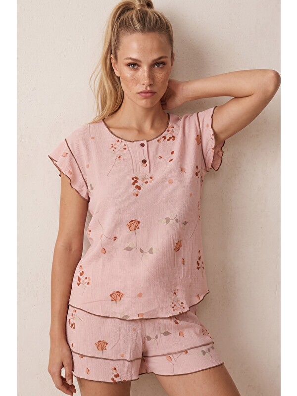 Siyah İnci Bürümcük-Krınkıl Şortlu Pijama Takım 26120175