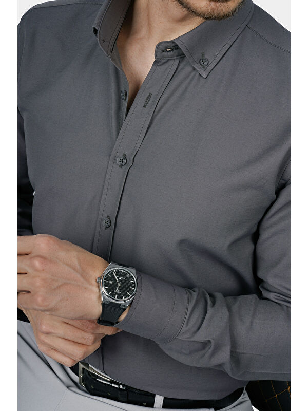Etikmen Füme Yaka Düğmeli Premium Şamre Slimfit Erkek Gömlek