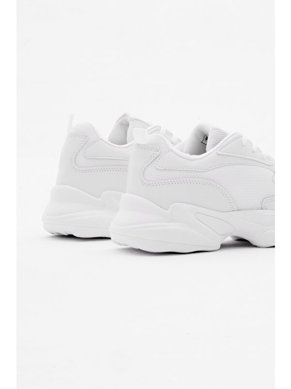 Unisex Beyaz Rahat Kalıp Yüksek Poli Taban Bağcıklı Spor Ayakkabı - Görsel 6
