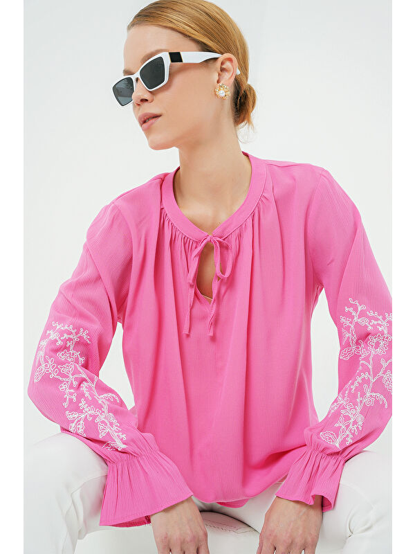 Bigdart Kadın Nakışlı Örme Bluz 941 - Pembe
