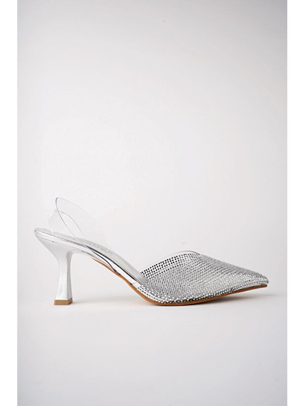 JULİET Kadın Sivri Burun Parlak Taşlı Arkası Açık Şeffaf Bantlı Topuklu Ayakkabı - Görsel 5