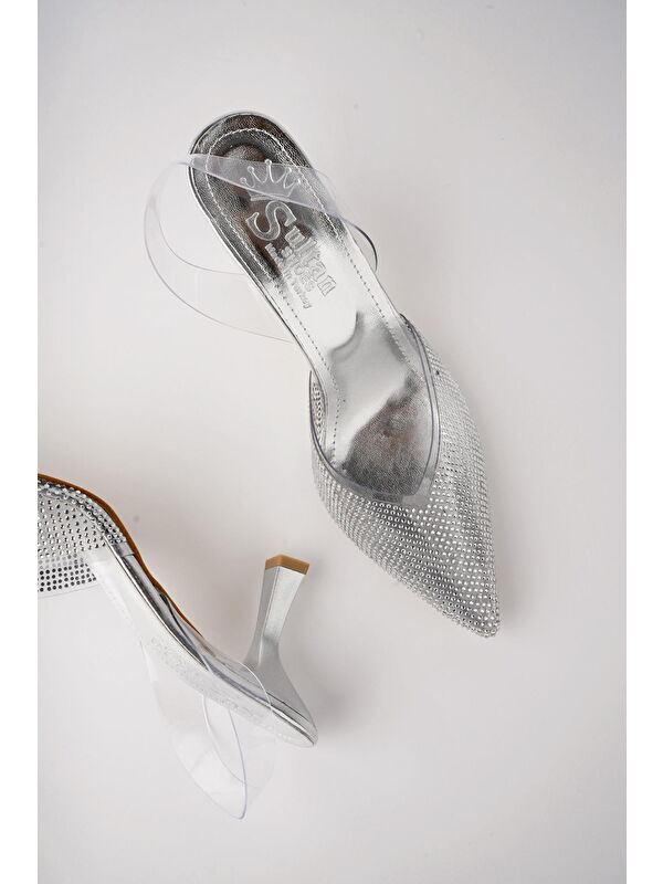 JULİET Kadın Sivri Burun Parlak Taşlı Arkası Açık Şeffaf Bantlı Topuklu Ayakkabı - Görsel 7