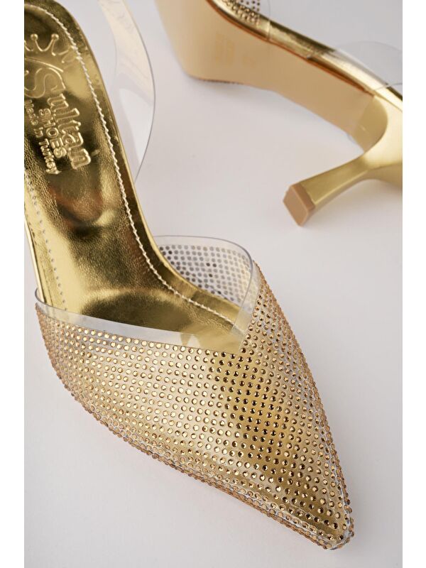 JULİET Kadın Sivri Burun Parlak Taşlı Arkası Açık Şeffaf Bantlı Topuklu Ayakkabı - Görsel 6