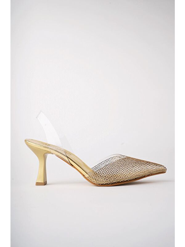 JULİET Kadın Sivri Burun Parlak Taşlı Arkası Açık Şeffaf Bantlı Topuklu Ayakkabı - Görsel 7