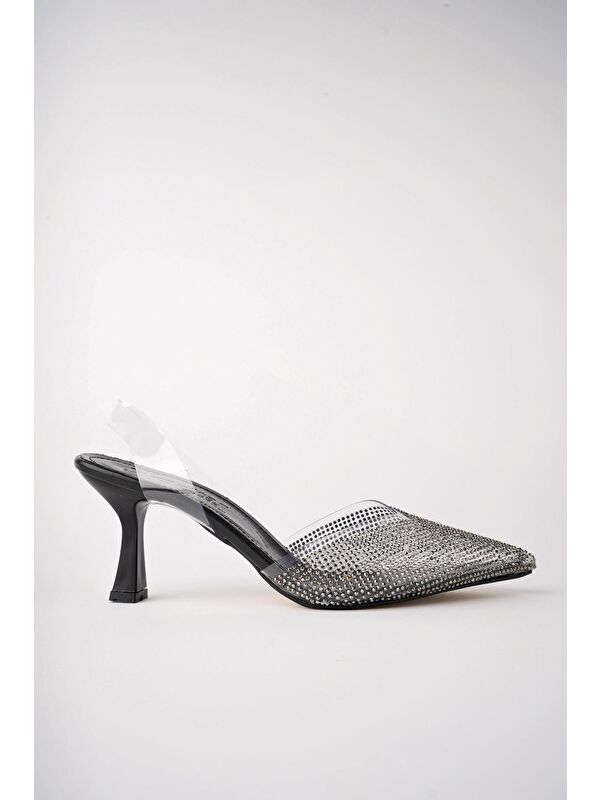 JULİET Kadın Sivri Burun Parlak Taşlı Arkası Açık Şeffaf Bantlı Topuklu Ayakkabı - Görsel 6