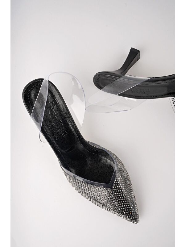 JULİET Kadın Sivri Burun Parlak Taşlı Arkası Açık Şeffaf Bantlı Topuklu Ayakkabı - Görsel 7