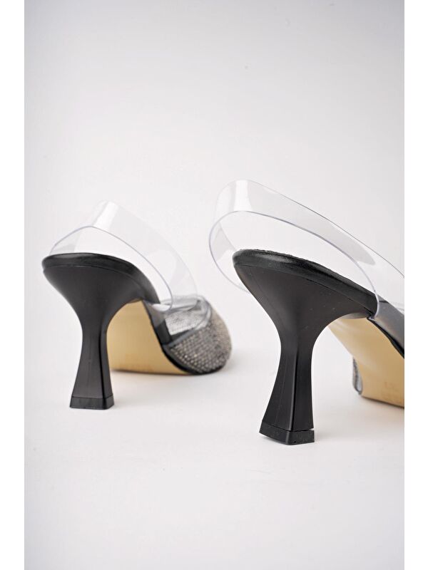 JULİET Kadın Sivri Burun Parlak Taşlı Arkası Açık Şeffaf Bantlı Topuklu Ayakkabı - Görsel 8