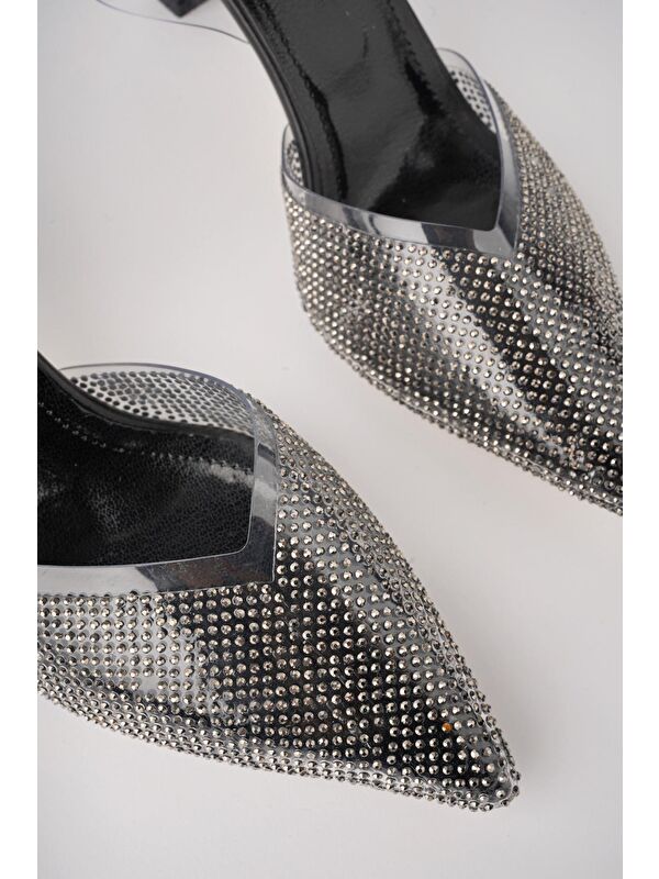 JULİET Kadın Sivri Burun Parlak Taşlı Arkası Açık Şeffaf Bantlı Topuklu Ayakkabı - Görsel 9