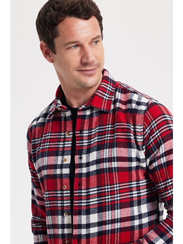 TUDORS Erkek Slim Fit Dar Kesim Kareli Kışlık Oduncu Gömlek