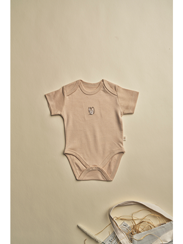 Oh La La Koala For Little Ones Bej Sincap Nakışlı Kısa Kollu Çıtçıtlı Bebek Body