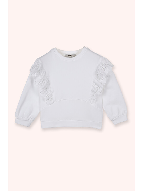 Panço Kız Çocuk Fisto Detaylı Sweatshirt Beyaz