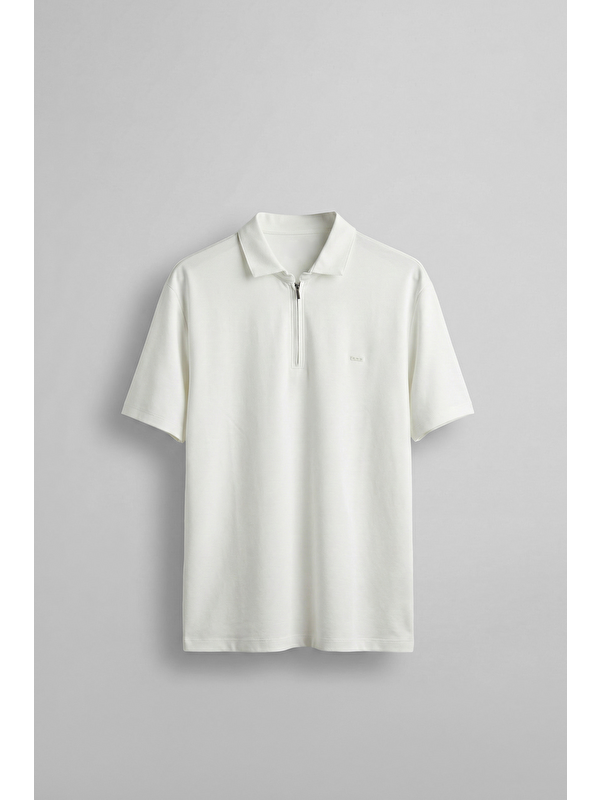 Abluka Online Erkek Slim Fit Yarım Fermuarlı Basic Polo Yaka T-Shirt Beyaz