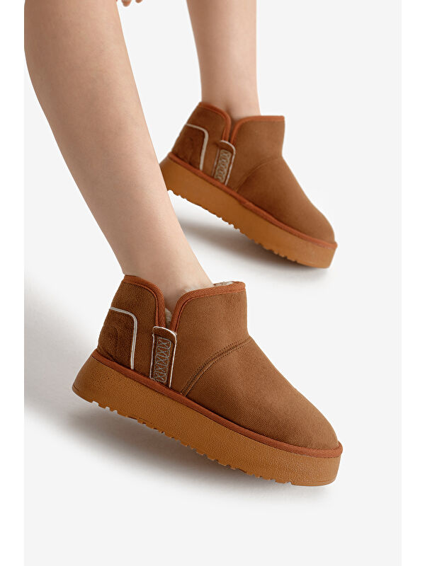 Tonny Black Bej Tonny Black Kalin Poli Kadın Taban Süet Görünümlü İçi Kürklü Günlük Kısa Bot