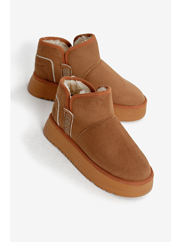 Tonny Black Bej Tonny Black Kalin Poli Kadın Taban Süet Görünümlü İçi Kürklü Günlük Kısa Bot