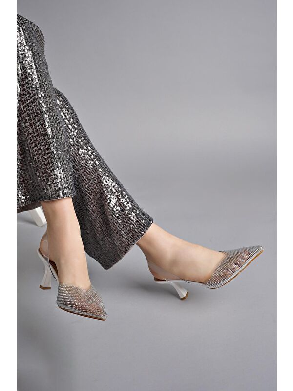 JULİET Kadın Sivri Burun Parlak Taşlı Arkası Açık Şeffaf Bantlı Topuklu Ayakkabı - Görsel 3