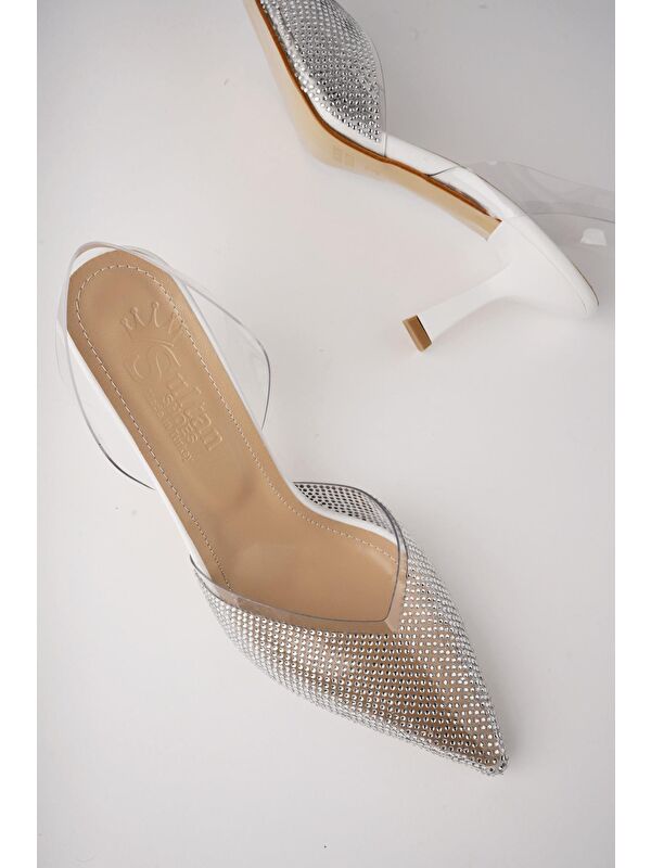 JULİET Kadın Sivri Burun Parlak Taşlı Arkası Açık Şeffaf Bantlı Topuklu Ayakkabı - Görsel 5