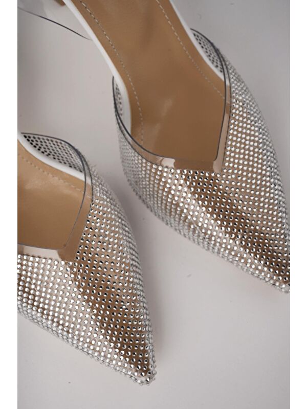 JULİET Kadın Sivri Burun Parlak Taşlı Arkası Açık Şeffaf Bantlı Topuklu Ayakkabı - Görsel 6