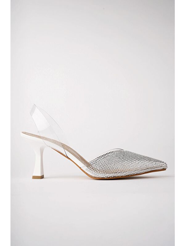 JULİET Kadın Sivri Burun Parlak Taşlı Arkası Açık Şeffaf Bantlı Topuklu Ayakkabı - Görsel 8