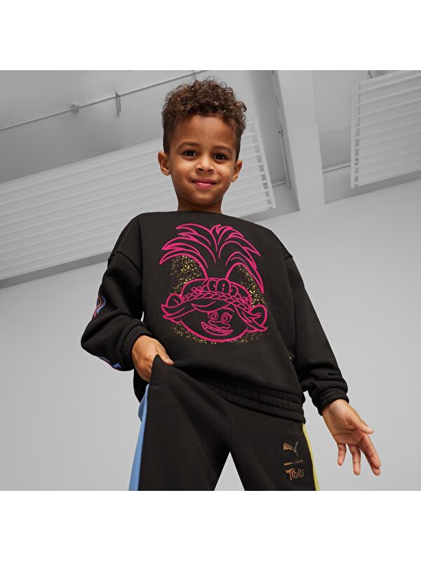 Puma X Trolls Crew Erkek Çocuk Siyah Yuvarlak Yaka Sweatshirt