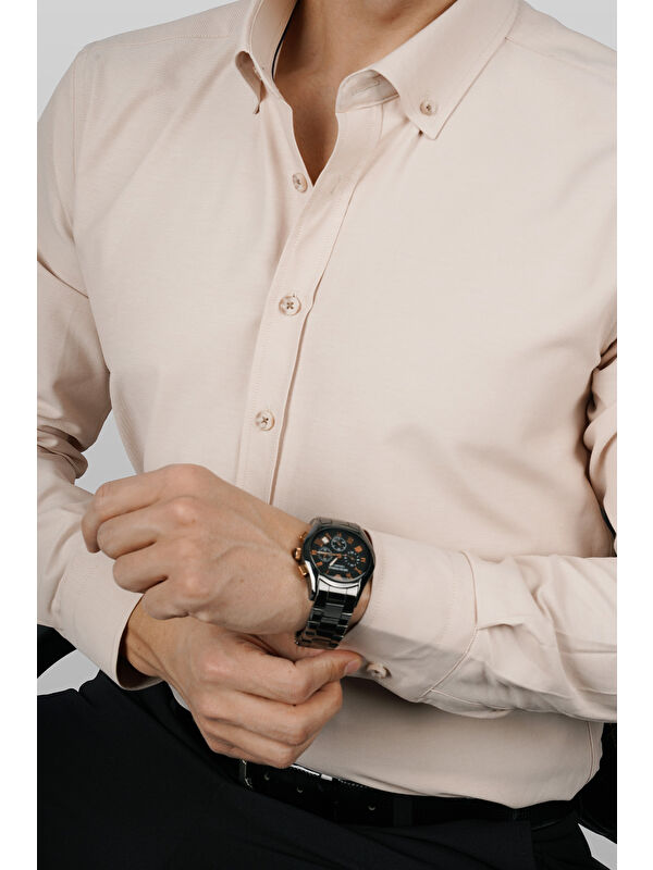 Etikmen Bej Yaka Düğmeli Premium Şamre Slimfit Erkek Gömlek