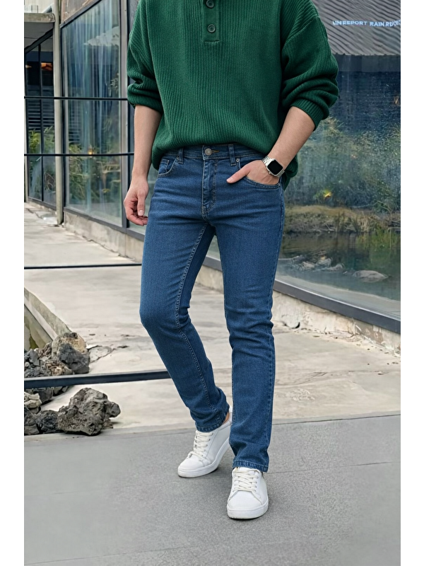 Comstar Erkek Yüksek Bel Dar Premium Lacivert Jean Pantolon
