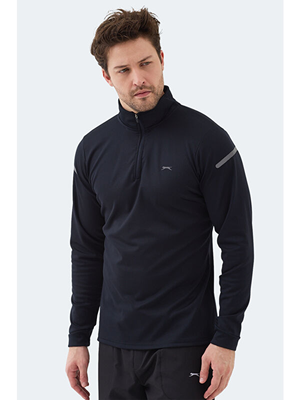 SLAZENGER INTIMATE I Erkek Dik Yaka Fermuarlı Lacivert Sweatshırt