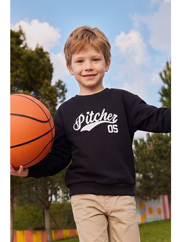Fullamoda 3 İ̇plik Pitcher Yazı Baskılı Erkek Çocuk Sweatshirt