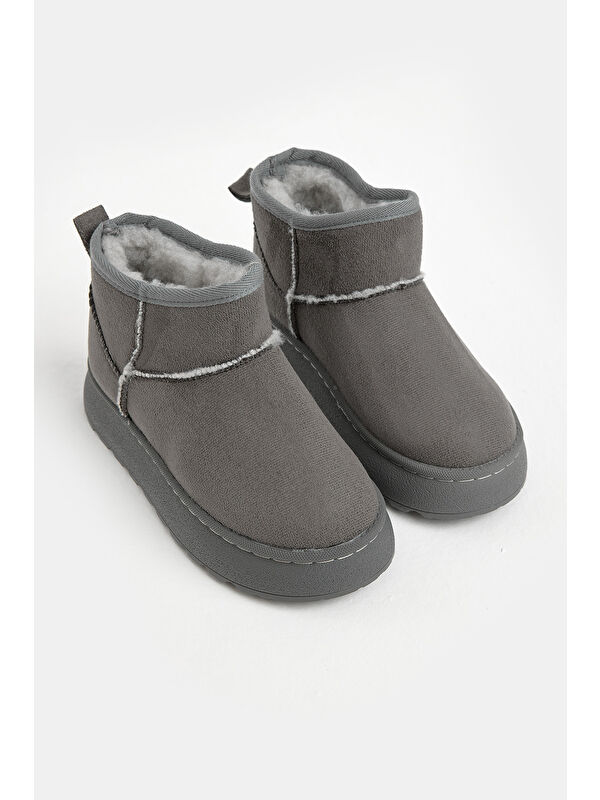 Tonny Black Gri Tonny Black Kalin Poli Çocuk Unisex Taban İçi Kürklü Süet Görünümlü Günlük Bot