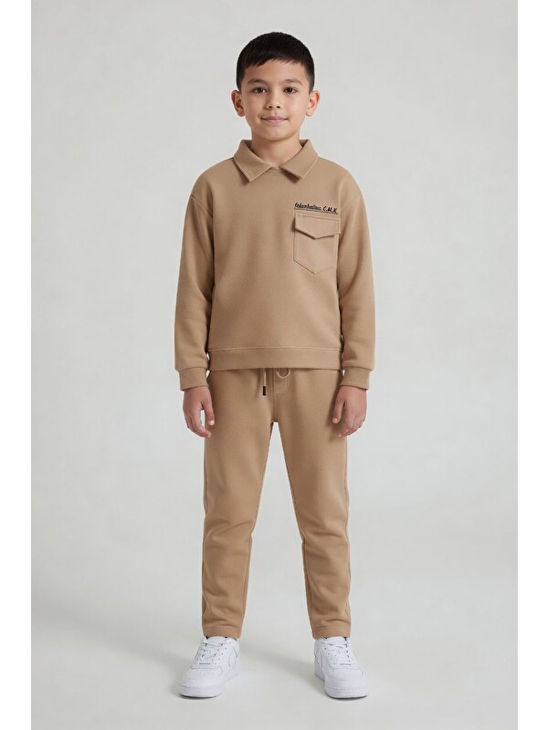 Cansın Mini Kahverengi Erkek Çocuk Pantolonlu Cep Detaylı 2li Takım 24576
