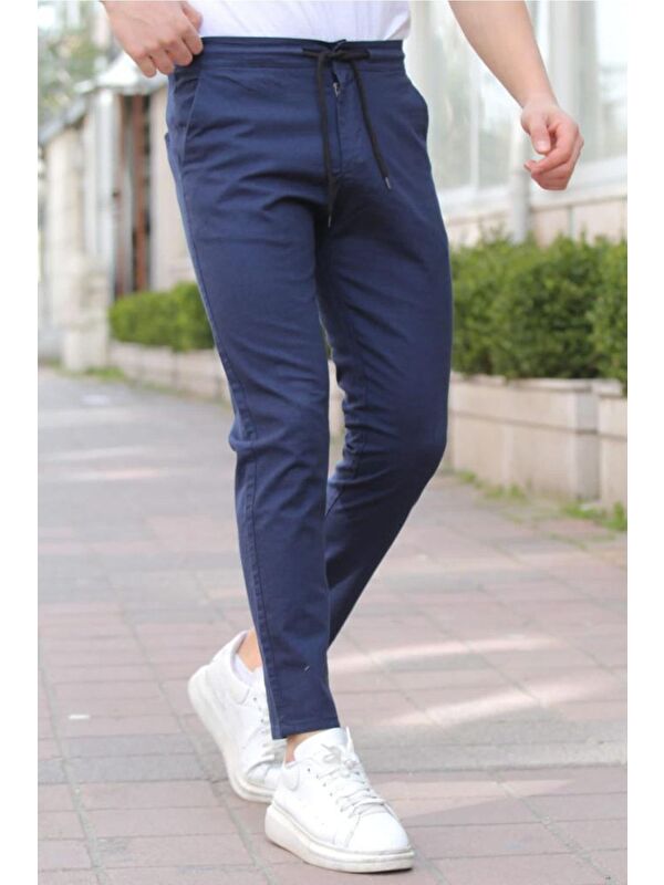 Tarz Cool Lacivert Erkek Eganis Ipli Düğmeli Kumaş Pantolon jggrkmpnt01r0330
