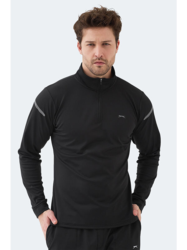 SLAZENGER INTIMATE I Erkek Dik Yaka Fermuarlı Siyah Sweatshırt