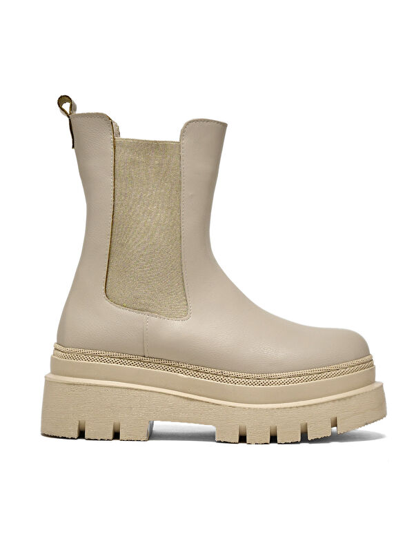 Kadın Bej Cilt Rahat Kalıp Yanı Lastikli Kalın Taban Bot - Görsel 3