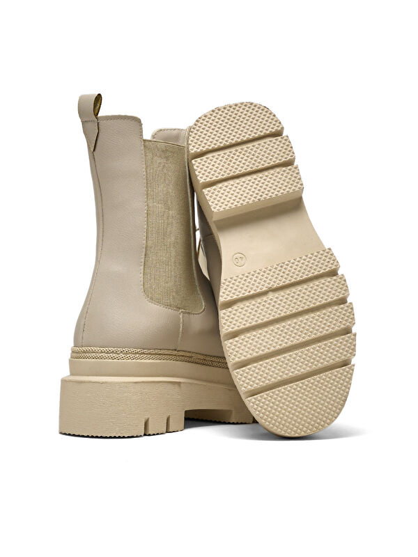 Kadın Bej Cilt Rahat Kalıp Yanı Lastikli Kalın Taban Bot - Görsel 5