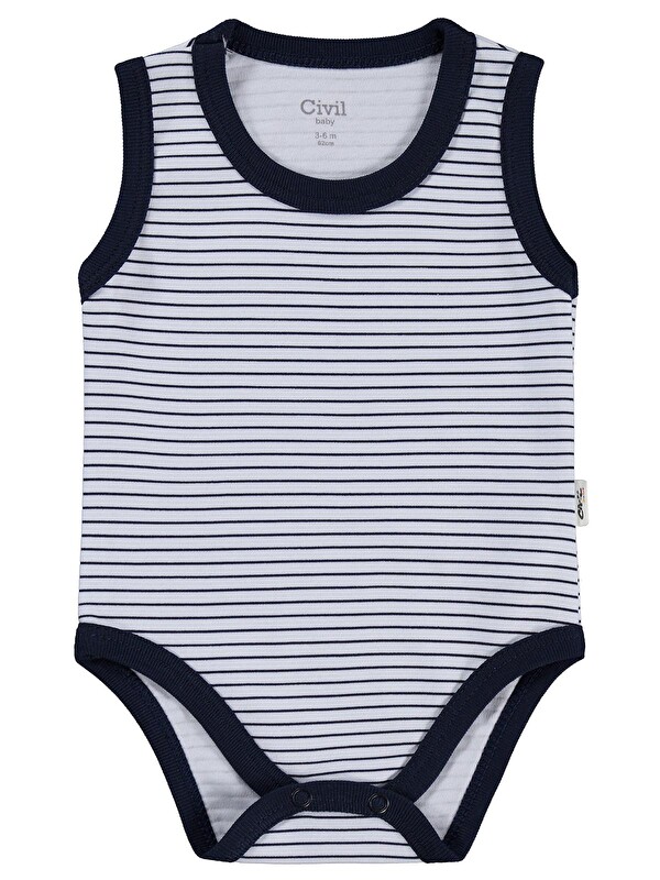 Civil Baby Çizgili 3-36 Ay Çıtçıtlı Badi - Lacivert