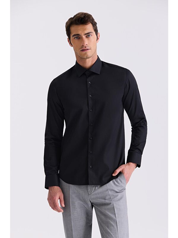 JAKAMEN Siyah Slim Fit Basic Düğmeli %100 Pamuk Gömlek