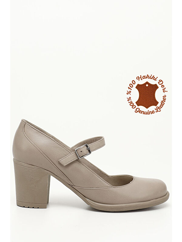 Gonderi(r) Bej Gonderi(r) Hakiki Deri Kadın Topuklu Ayakkabı