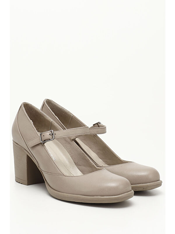 Gonderi(r) Bej Gonderi(r) Hakiki Deri Kadın Topuklu Ayakkabı