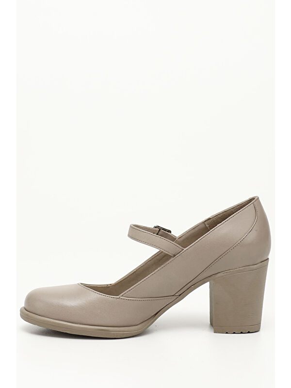 Gonderi(r) Bej Gonderi(r) Hakiki Deri Kadın Topuklu Ayakkabı