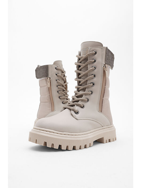 Tonny Black Siyah Tonny Black Cilt Termo Kız Çocuk Taban Taş Detaylı Fermuarlı ve Bağcıklı Cırtlı Bot