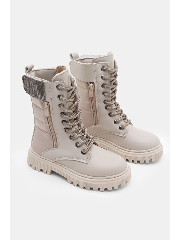 Tonny Black Siyah Tonny Black Cilt Termo Kız Çocuk Taban Taş Detaylı Fermuarlı ve Bağcıklı Cırtlı Bot