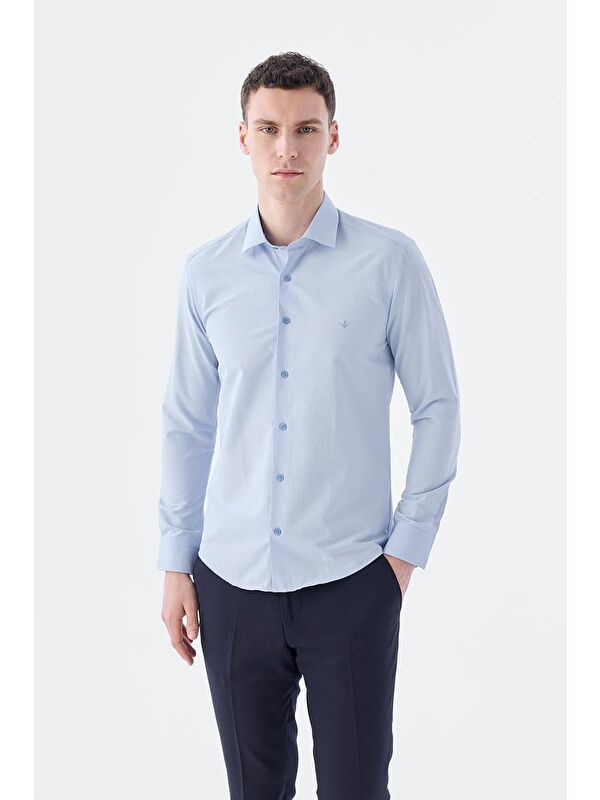 JAKAMEN Açık Mavi Slim Fit Klasik Yaka Uzun Kol Klasik Model Gömlek