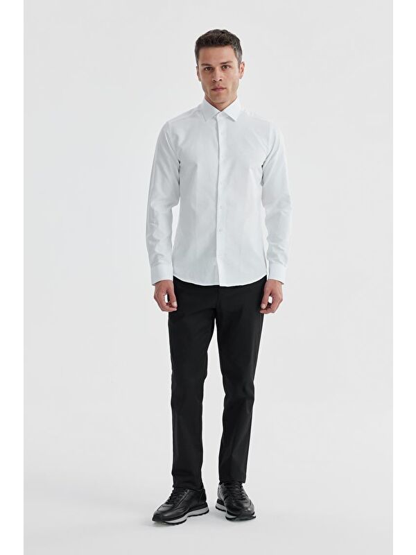 JAKAMEN Beyaz Slim Fit Desenli Pamuklu Gömlek