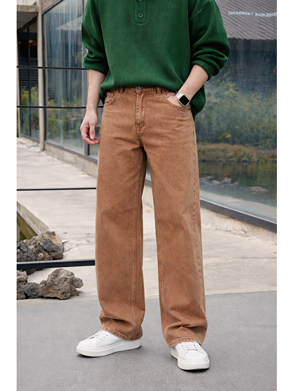 Comstar Erkek %100 Pamuk Turuncu Bol Paça Baggy Pantolon