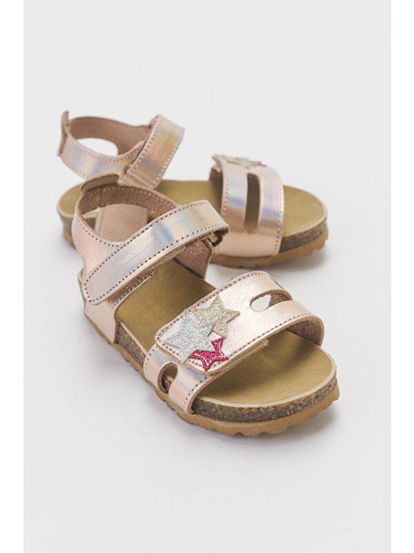 Kız Çocuk Pudra Hakiki Deri Günlük Çocuk Sandalet - Görsel 2