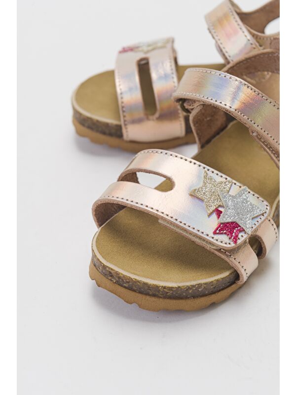 Kız Çocuk Pudra Hakiki Deri Günlük Çocuk Sandalet - Görsel 3